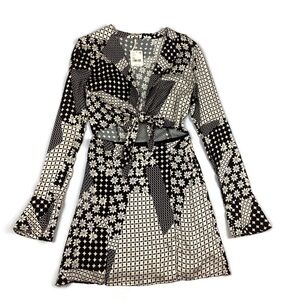 Free People Retro Mod Miki Tie Front Mini Dress New with imperfection